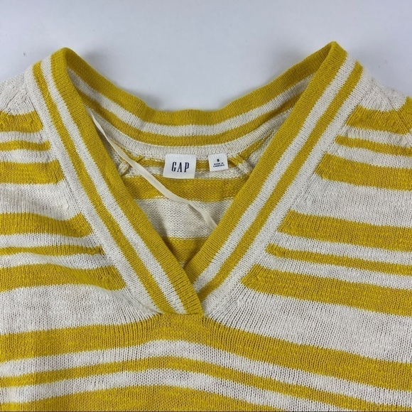 Gap Womens Sweater Vneck Yellow White Striped Side Slits Small - Picture 4 of 7